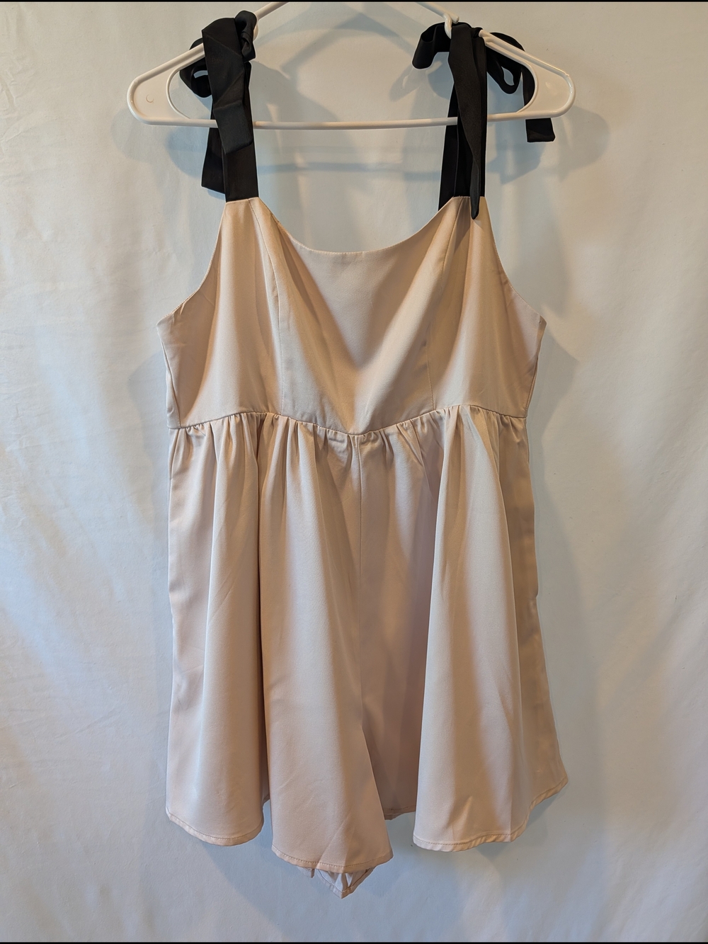 Women's Cream Tie-Shoulder Romper Silky Satin‎ soft pockets